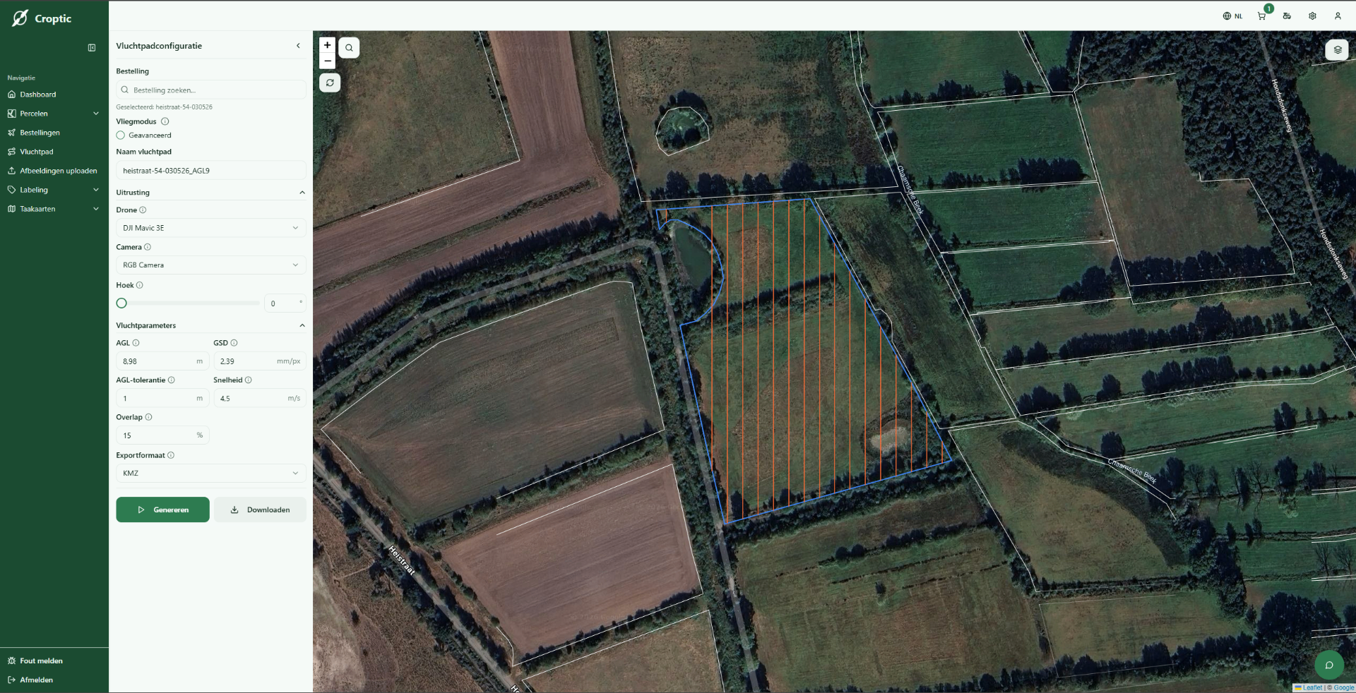 Croptic platform , vluchtpadconfiguratie op perceel